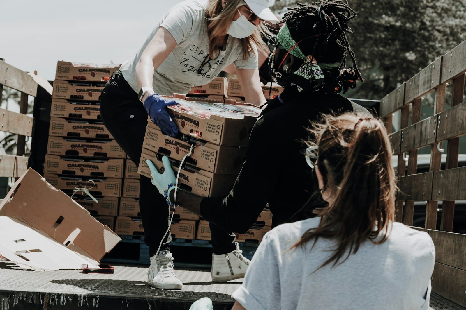 Volunteers packing relief boxes
